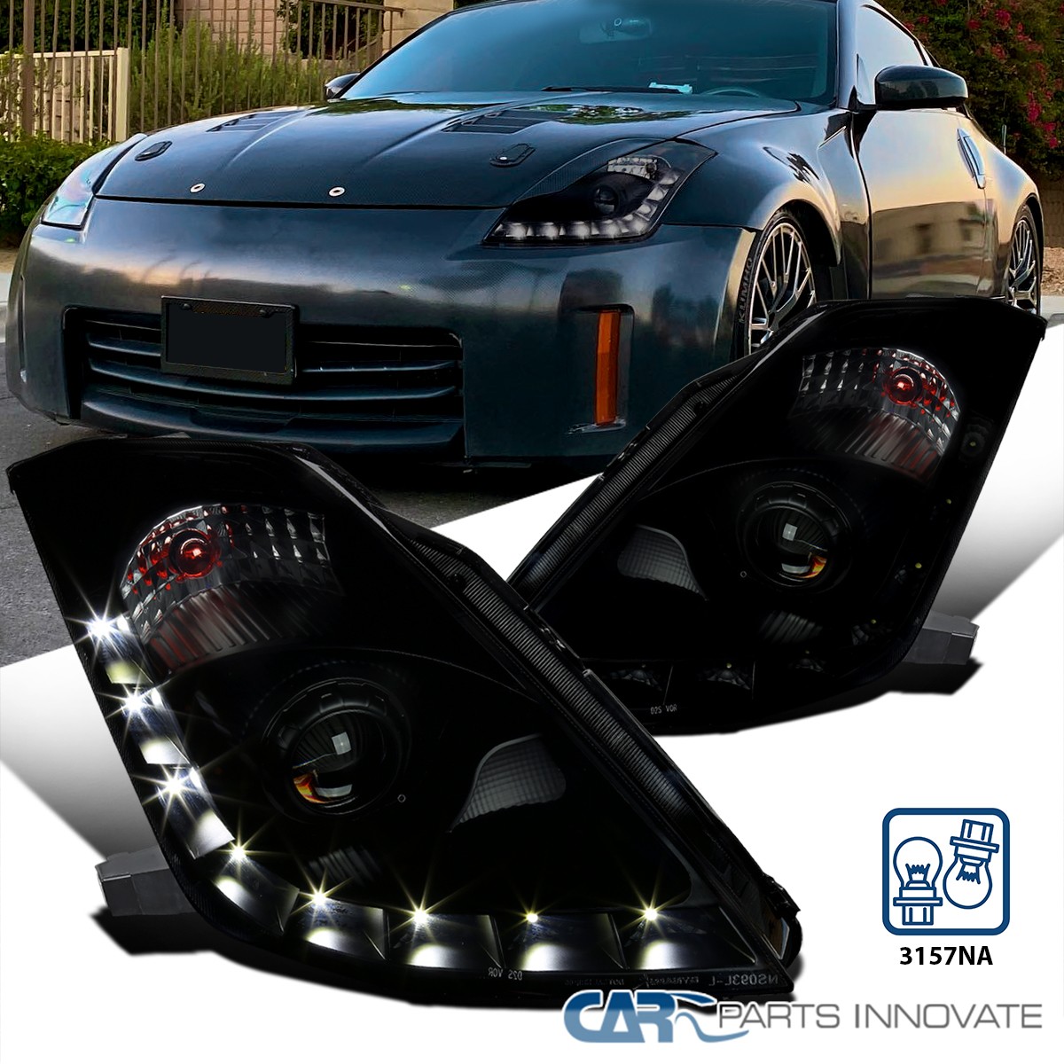 Fits 2006-2009 350Z Z33 Fairlady HID Type Black Smoke LED