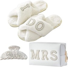 Bride to Be Gift Set - Makeup Bag, Slippers, Robe, Hair Clip - Wedding Gifts