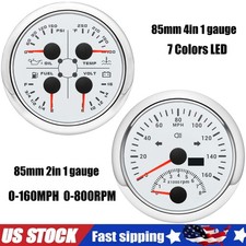 85mm Gps Speedometer 0-160mph Tachometer 4 In 1 Fueltemppressvolt Gauge Set