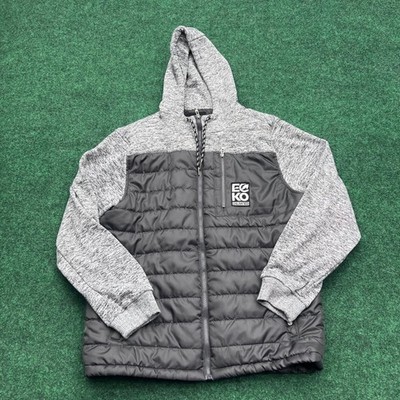Ecko Unltd Mens Puffer Jacket Hooded Full Zip Black Grey Size Large