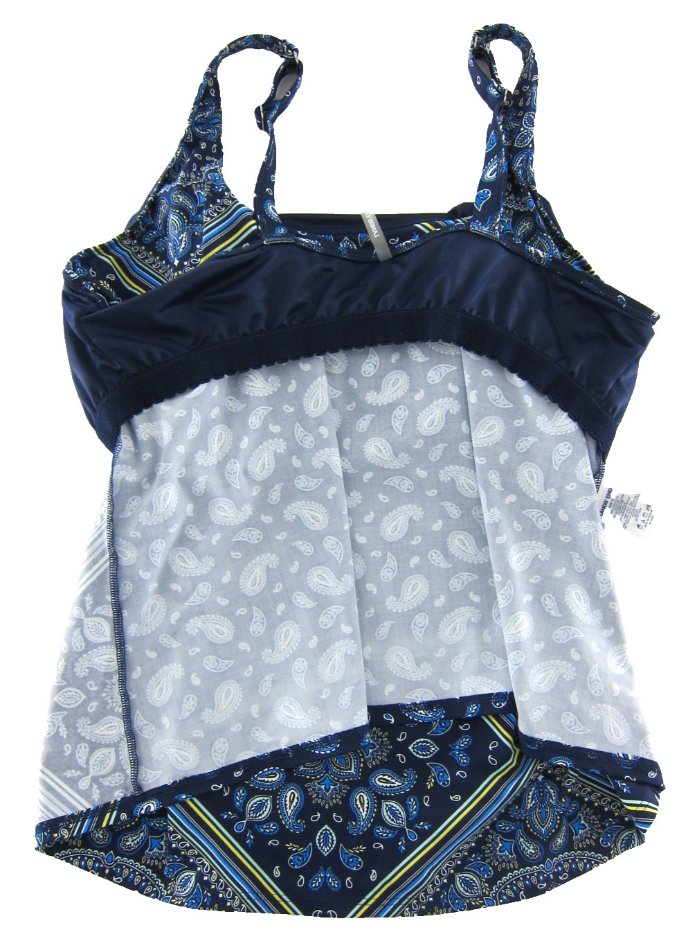 Lands' End Blue Yellow White Paisley Built In Bra Tankini Swim Top 18W G