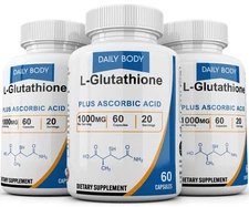 Daily Body Glutathione 1000mg GSH L-Glutathione Reduced 180 Capsules Antioxidant