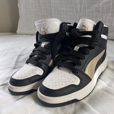 PUMA Rebound layup Mid Sneaker, Size 5.5, Boys, Youth, Black, White, Gold Shoes