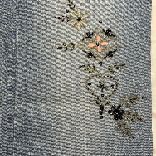 VTG Y2K Venezia Women’s Jeans Size 18 Heavily Beaded Straight Wide Leg - Picture 7 of 13