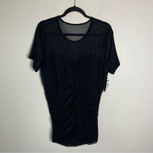 Torrid Black Stretch Mesh Crew Neck Ruched Top 2X NWT 40370093 - Picture 3 of 15