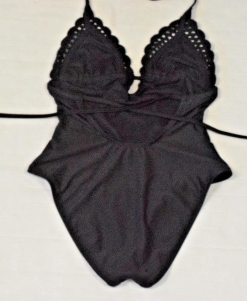 Traje de baño vintage sin límites talla S años 90 elegante negro crochet corpiño halter Foto 4 de 4