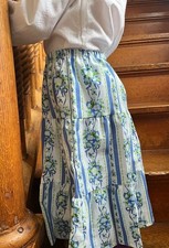Girl long full tiered cotton floral skirt modest blue Prairie custom sz XS S M L