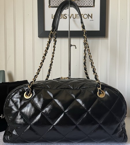 Chanel Bowling Verni Patent Black Soft Leather Large Double Zip Shoulder Bag - Picture 6 of 21