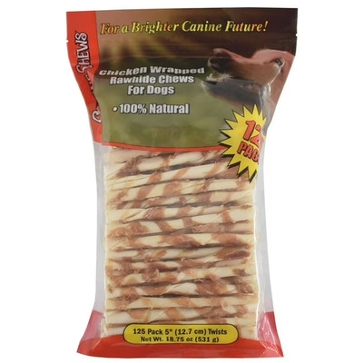 Canine Chews Chicken-Wrapped Rawhide Chews for Dogs (125 ct.) SEALED NEW!!!