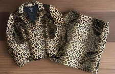 INC International Womens Blazer Skirt Suit Faux Fur Leopard Print Suit Set Sz 12