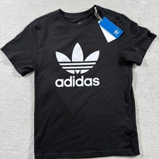 Adidas Adicolor Trefoil Tee Shirt Boys Large Black Cotton Oversized Athletic