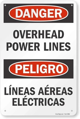 4 Pack Danger Overhead Power Lines Bilingual Sign 12 x 18 in Aluminum for Safety