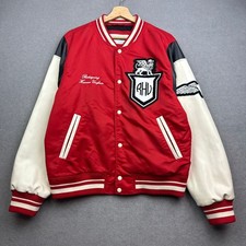 ZARA RHUIGI Jacke Herren Large Varsity rot bestickt Druckknopfleiste Bomber AOP Patch