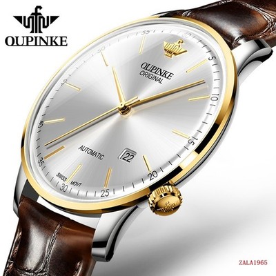 Oupinke Automatic Men s Watch, Original Swiss Movement, Ultra-thin Case, Date