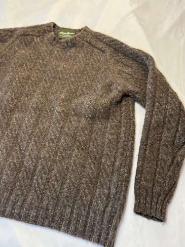 Suéter Eddie Bauer Heritage 100% Lana Tejido con Cable Texturizado Cuello Redondo Marrón - LEER - Imagen 2 de 11