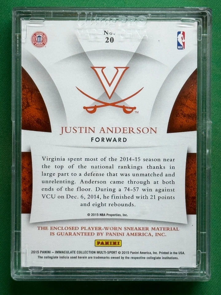 Zapato Panini Immaculate Collegiate Sole of the Game 2015 #20 Justin Anderson/13 Foto 2 de 4