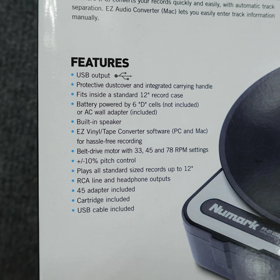 Numark PT-01USB Portable USB Turntable Vinyl Archiver Record Player Boxed Black - Image 3 of 4