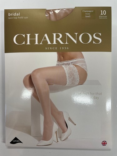Charnos Bridal Deep Lace Top Hold Ups 10 Denier COLOUR CHAMPAGNE Wedding SMALL - 第 1/4 張圖片