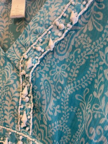 Ann Taylor Loft Top, aquablau weiß Paisley Schlupfbluse, Muschel Akzent, Gr. 4 - Bild 2 von 8