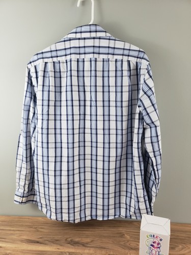 Tommy Hilfiger Sz 17 34 . 35 White Blue Checkered Button Down Long Sleeve Shirt - Picture 5 of 5