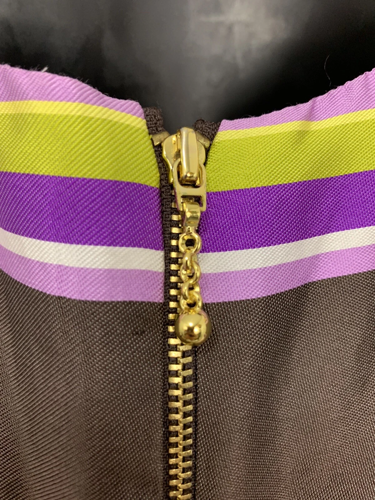 Abito Kate Spade 6 seta MARTIE a righe senza maniche viola marrone foderato tubino