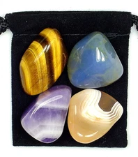 EYE and VISION REVISION Tumbled Crystal Healing Set = 4 Stones + Pouch + Card