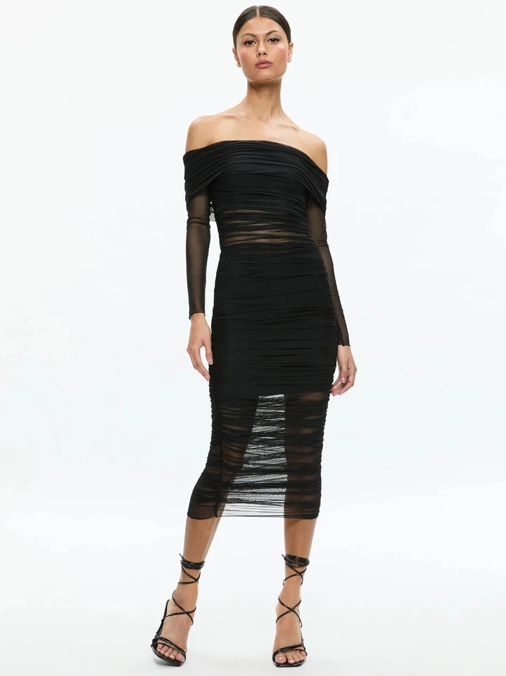 VESTIDO MIDI ALICE & OLIVIA (8) "ISADOLA" NEGRO ACANALADO NUEVO CON ETIQUETAS PRECIO DE VENTA SUGERIDO POR EL FABRICANTE $395 Foto 2 de 4