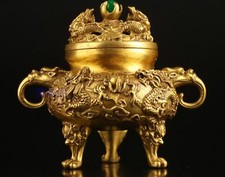 Collectible Chinese decorative type manual Brass Kowloon Dragon incense burner