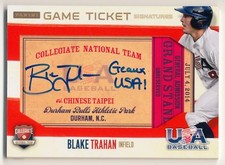 2014 Panini USA Baseball BLAKE TRAHAN Game Ticket Durham Auto RC Rare SP Reds 30