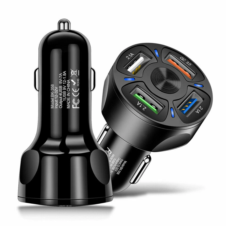 12-24V Fast 7A QC3.0  4 USB Port Car Charger Cigarette Lighter Socket Adapter - Image 2 of 4