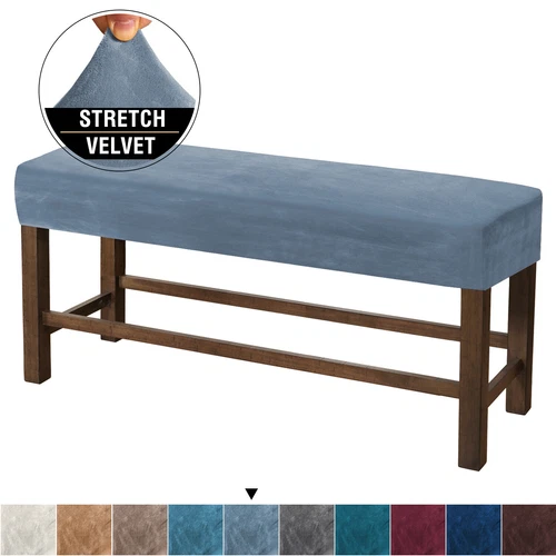 Velvet Elastic Bench Cover Rectangle Bench Footstool Cushion Protector Slipcover - Picture 30 of 30