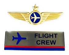 Airlines Pilot Wings Captains Gold Metal Airplane Pin + Flight Crew Badge