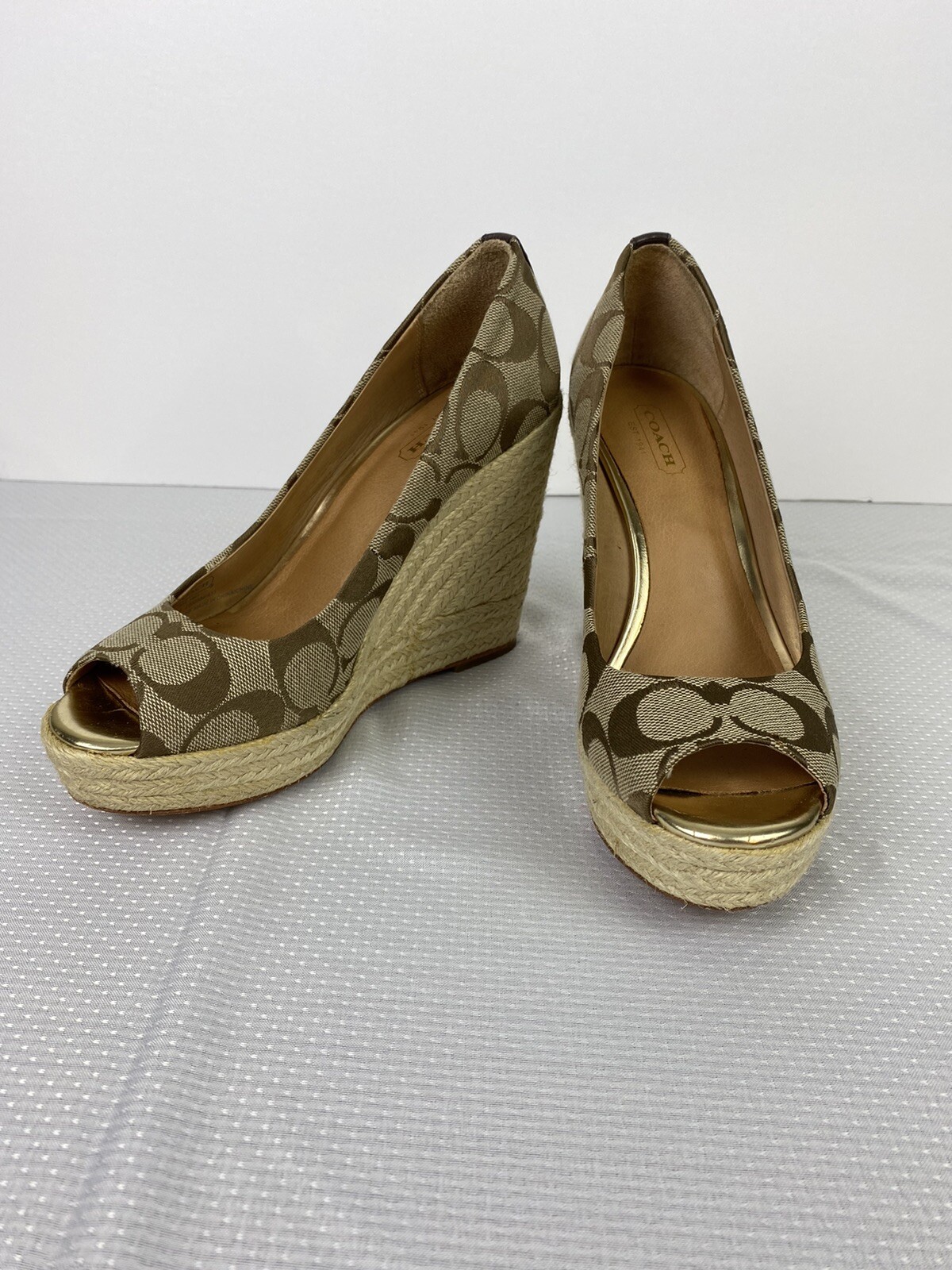 Coach Signature Logo Wedge Heels Milan Size 6.5 Brown… Gem
