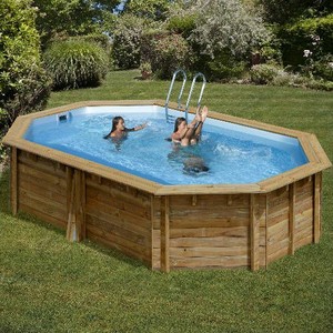 Dettagli Su Piscina Fuori Terra Gre Ovale In Legno 551x351x119 Cm Completa Di Filtro E Scala