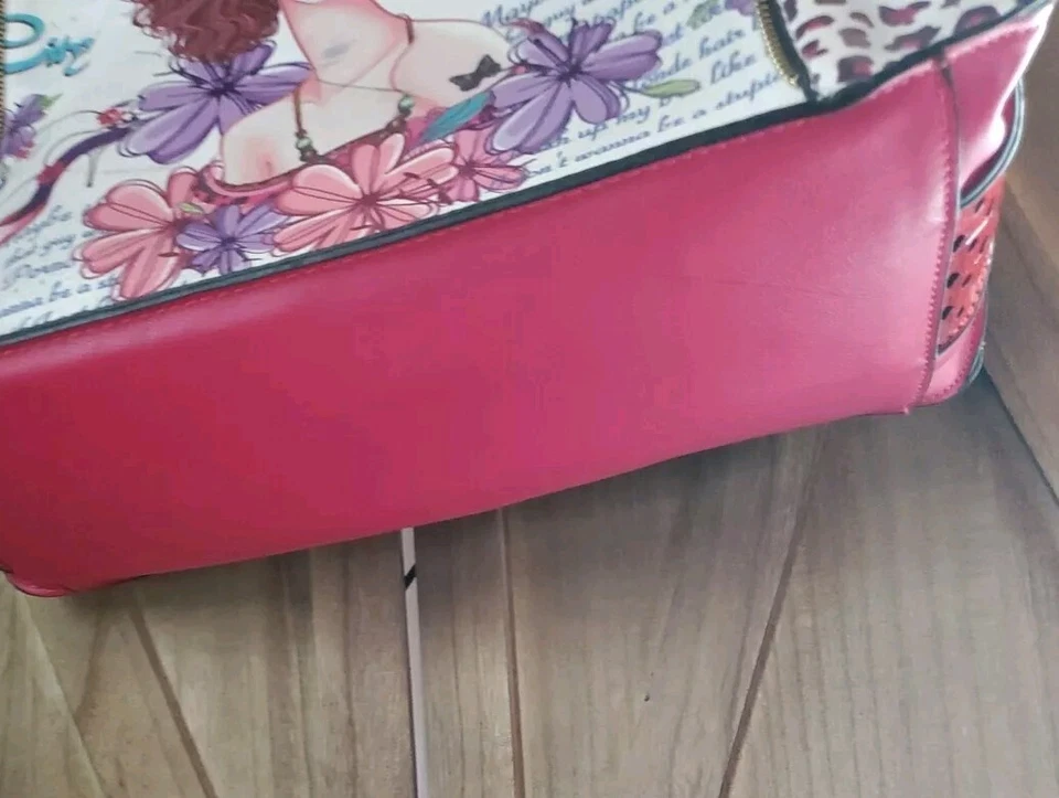 Nicole Lee X large handbag purse tote fuschia pink red wearable art - Image 3 of 4