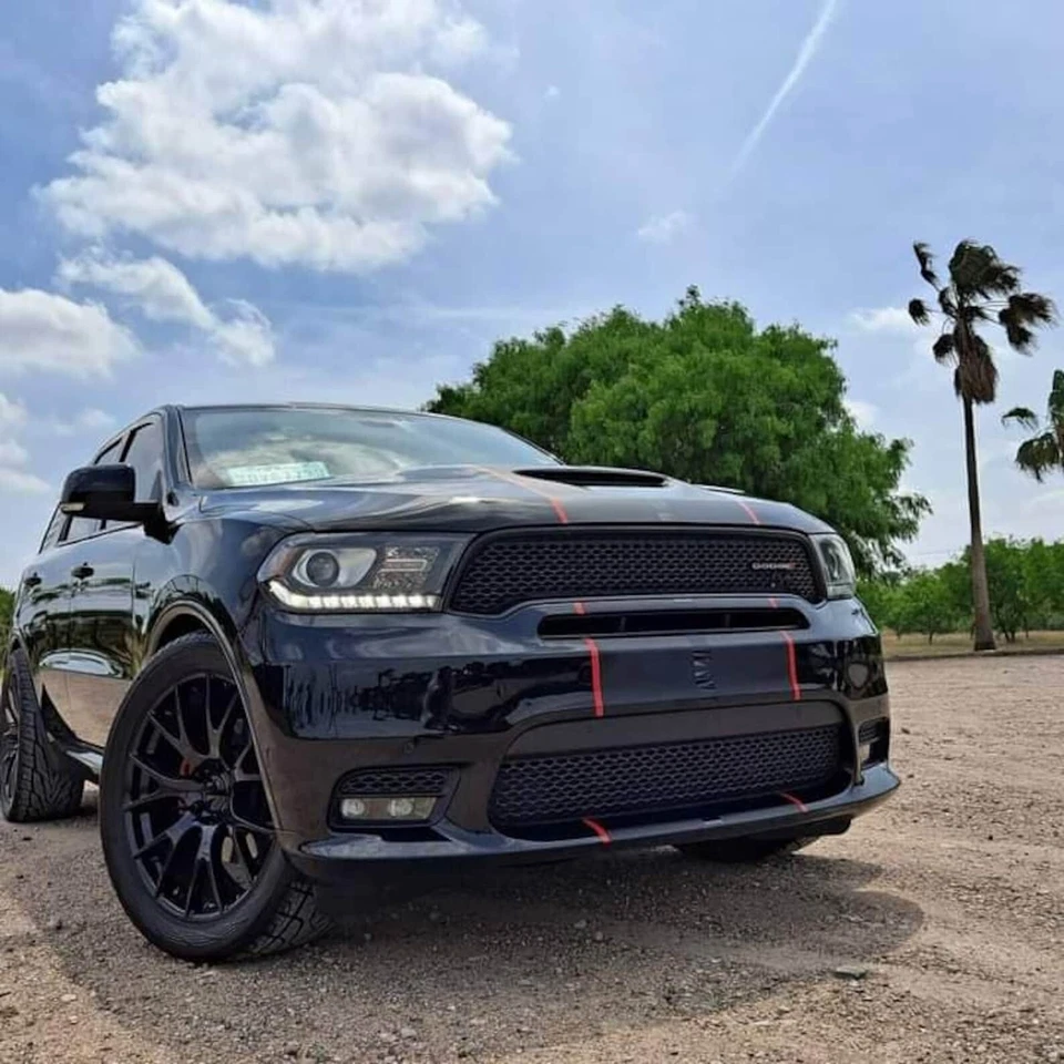 Matte Black + Red 8" Twin Rally stripes Graphic FITs Dodge Durango 40 feet - Image 2 of 3