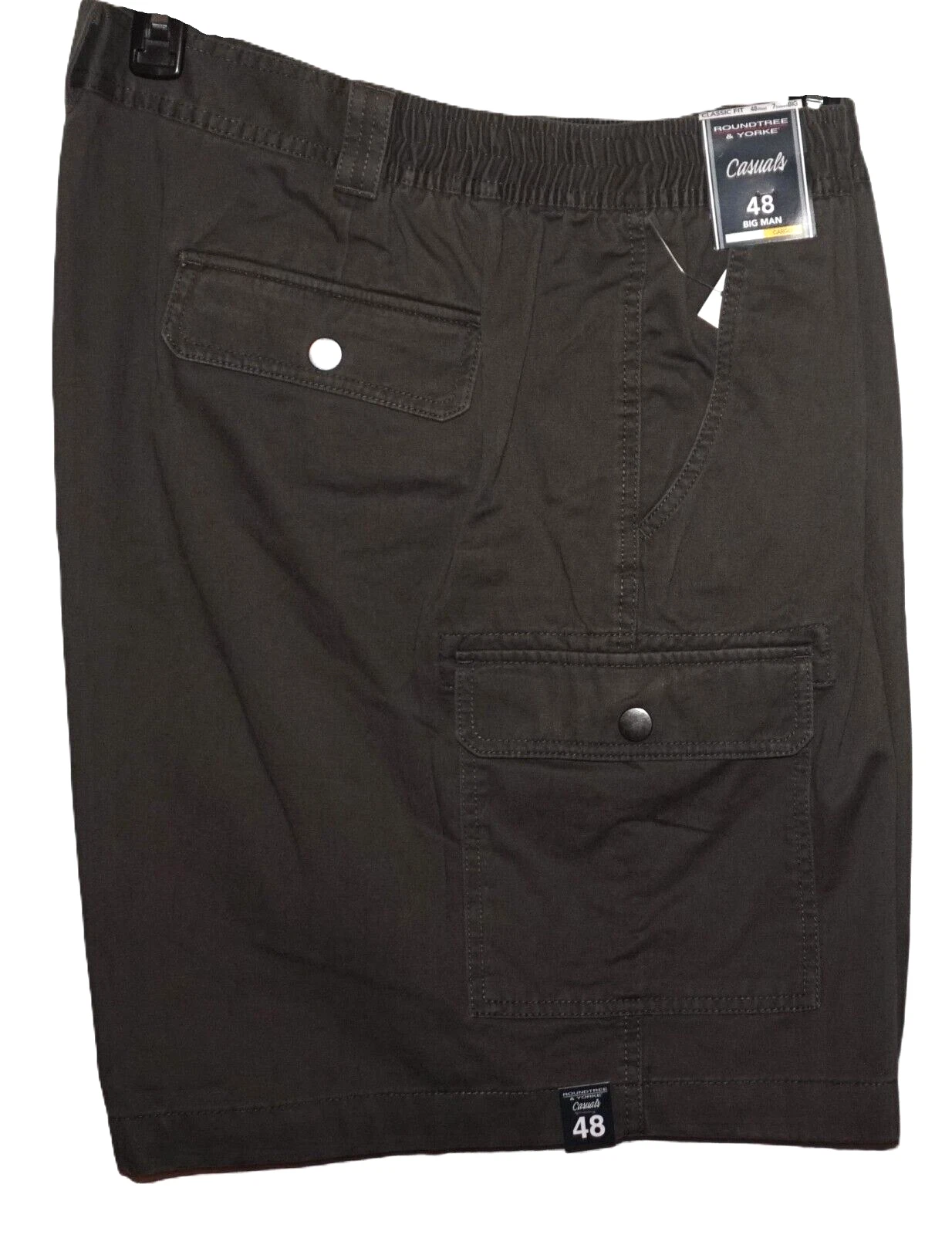 Roundtree Yorke Cargo Shorts Brown BIG 48 Classic Fit Flat Front Expandable NWT