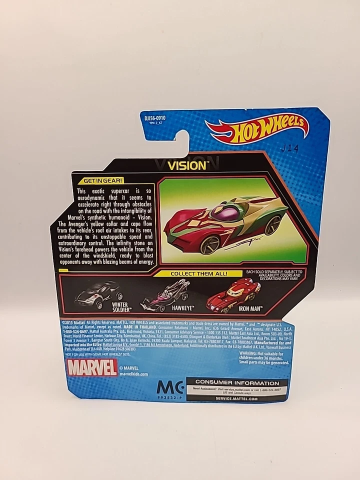 Запечатанный автомобиль Hot Wheels Vision Captain America Civil War Marvel 1:64 2015 г. - Изображение 2 из 3