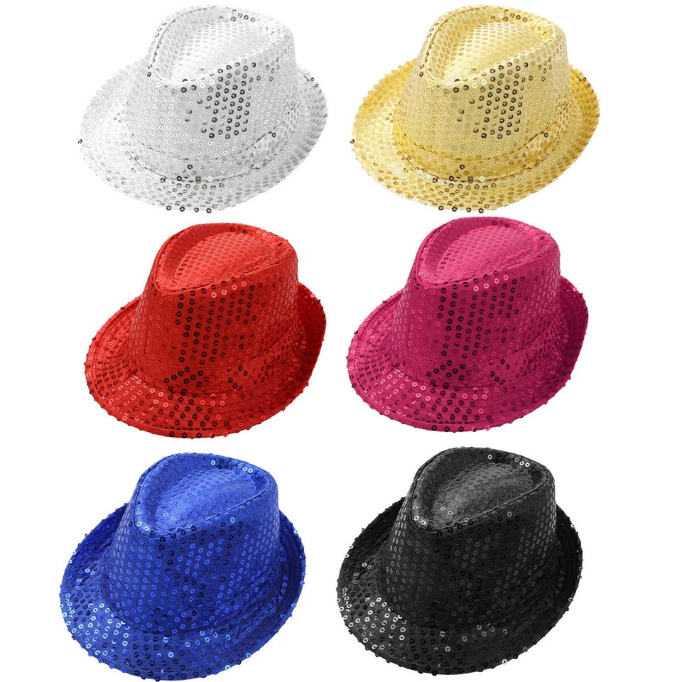Niños Niños Niñas Lentejuelas Fedora Sombrero Hip Hop Jazz Latino Baile Callejero Disfraz Gorra Foto 4 de 4