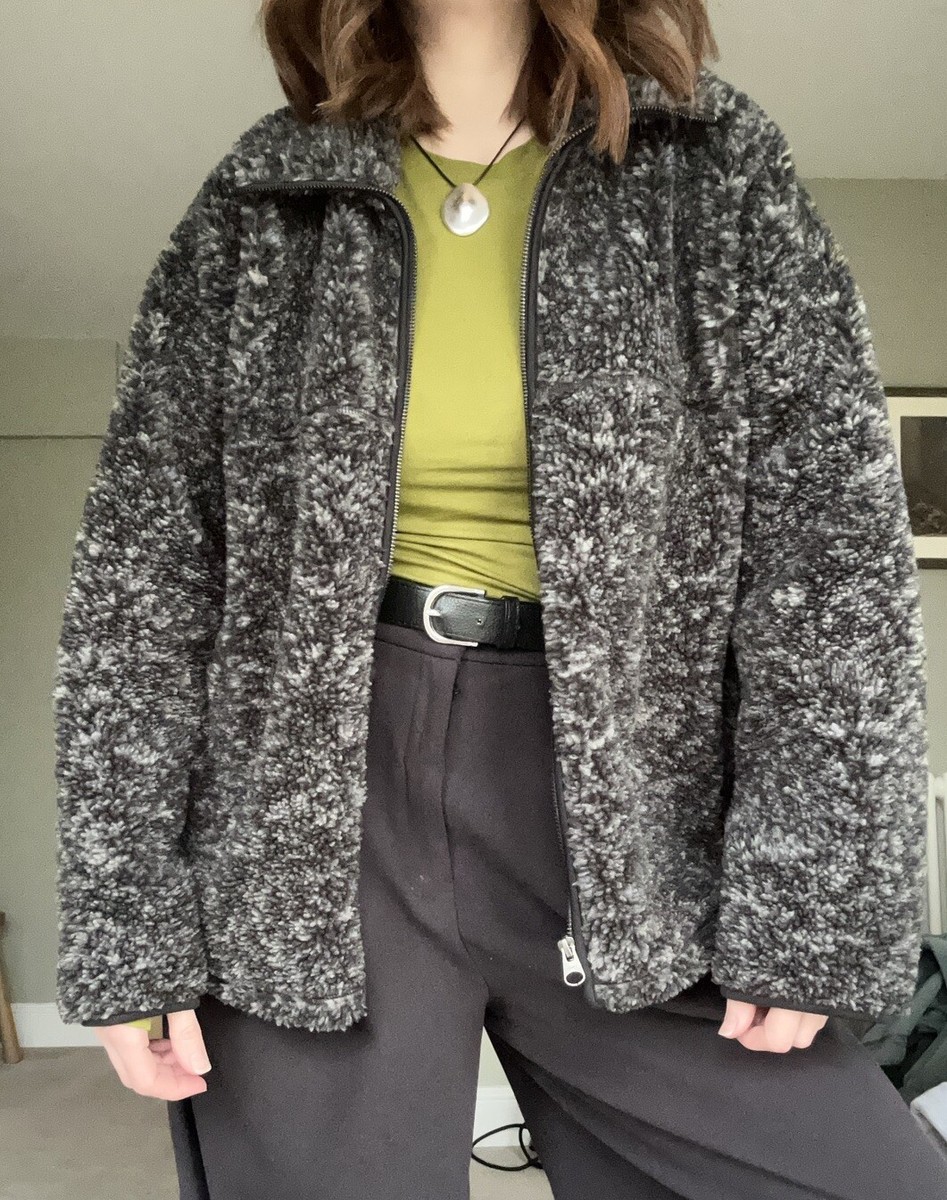 ARKET High-Neck Pile Jacket Small Grey Black Fleece - Main Image