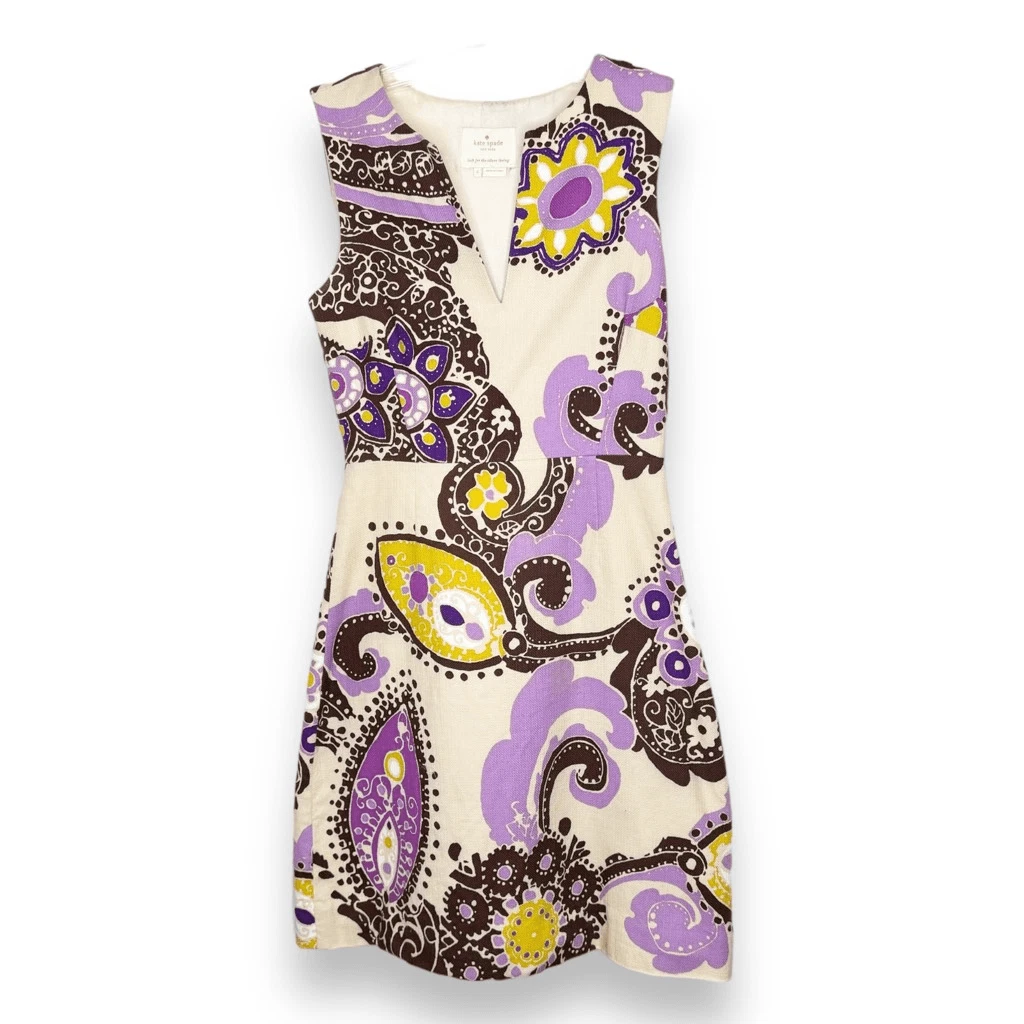 Abito Kate Spade Keiran ortensia marocchino paisley guaina cotone donna taglia 2