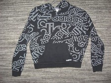 Adidas Hoodie All Over Print AOP Pullover Black Boys Youth Large 14
