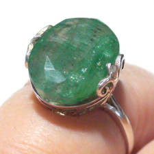 10.65 ct NATURAL UNHEATED GREEN COLOMBIAN EMERALD RING 925 S-ING SILVER.S-E 10.0