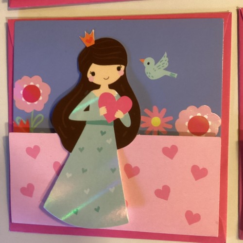 Lot of 4 Mermaid and Princess Valentines Day Cards 3.5" x 3.5" with Envelopes - Picture 3 of 8