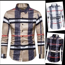 Camisa Elegante A Cuadros Informales Moda De Fiesta Lujo De Negocios Para Hombre