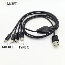 1M 3FT 4 in 1 USB to 2 Type C + 2 Micro Charging Cable Multiple Charging Cable