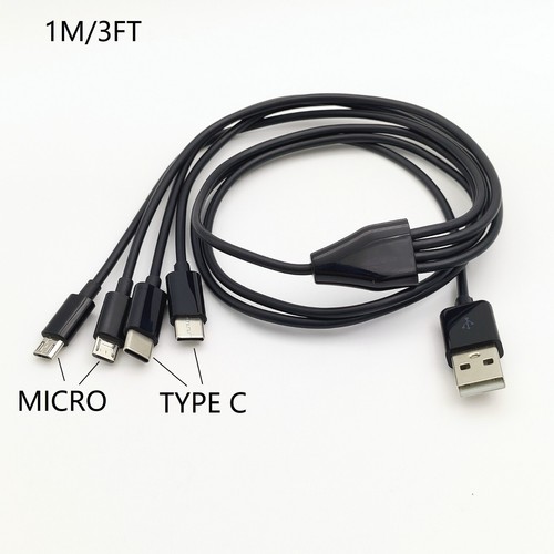 1M 3FT 4 in 1 USB to 2 Type C + 2 Micro Charging Cable Multiple Charging Cable - Picture 1 of 5