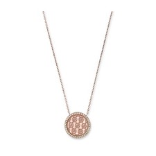 MICHAEL KORS ROSE GOLD CHAIN,MONOGRAM MOP CRYSTALS DISC CHARM NECKLACE MKJ5372