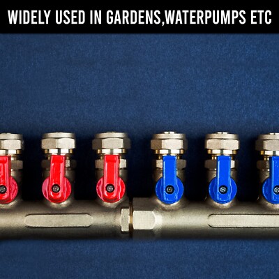 5 Loop Plumbing Manifold With 1" Trunk And 1/2" PEX Ball Valves - Blue Handles