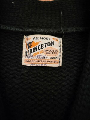Princeton Award Wool Cardigan Black w/ Pockets 40-50s Vtg Frat